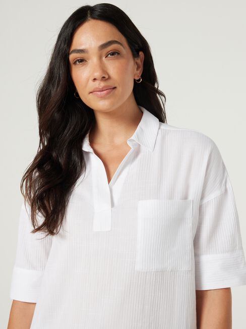 Cassie Textured Cotton Shirt, White, hi-res