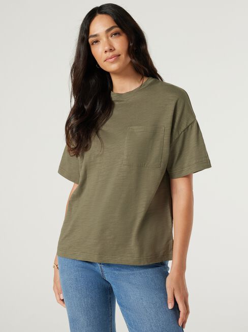 Relaxed Pocket Tee, Khaki, hi-res