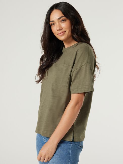 Relaxed Pocket Tee, Khaki, hi-res