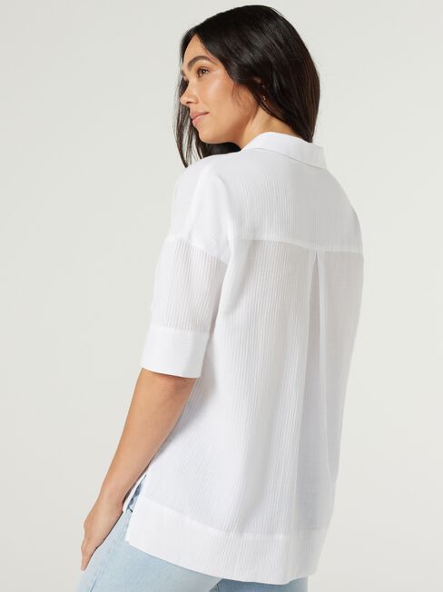 Cassie Textured Cotton Shirt, White, hi-res