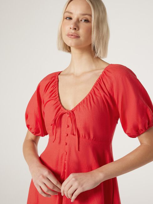 Jamila Button Thru Dress, Red, hi-res