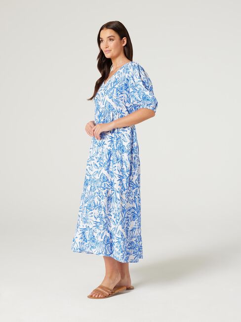 Sonny V-Neck Dress, Blue Botanical, hi-res