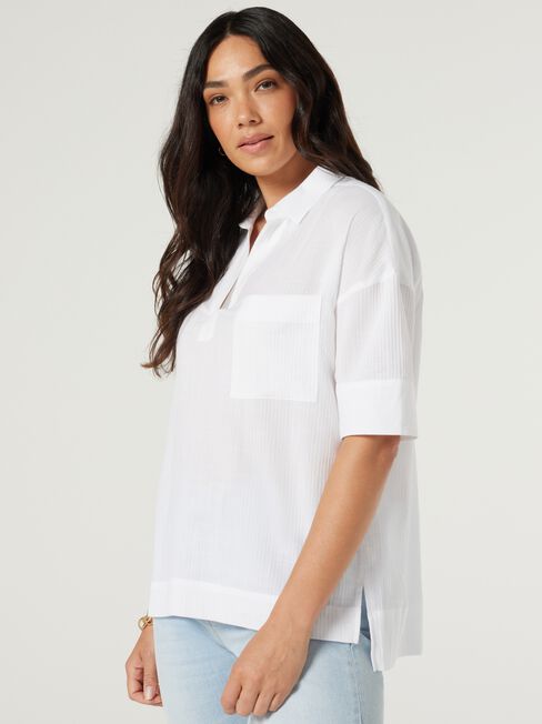Cassie Textured Cotton Shirt, White, hi-res