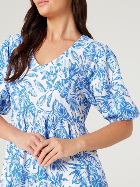 Sonny V-Neck Dress, Blue Botanical, hi-res