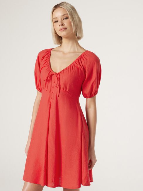 Jamila Button Thru Dress, Red, hi-res