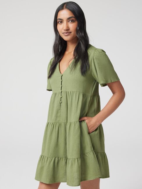Billie Tiered Dress, Green, hi-res